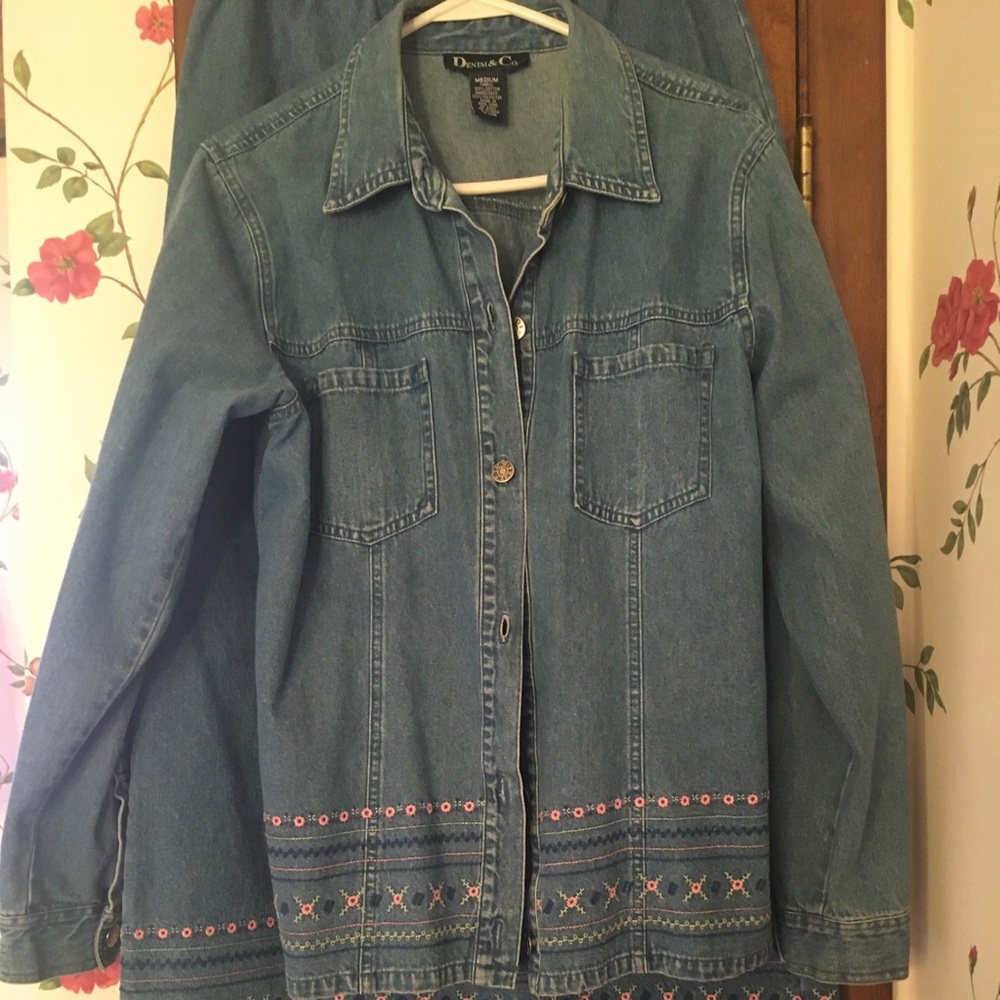 Jeans jacket & jeans skirt with embroidery